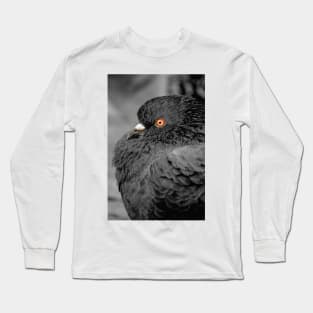 Feather Noir. Black and White Pigeon Photograph Long Sleeve T-Shirt